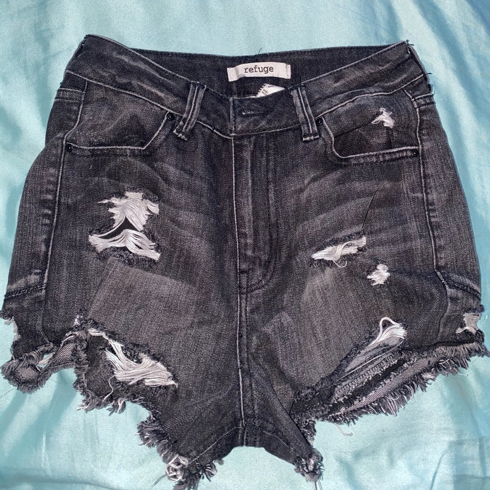 Black acid wash high waisted shorts